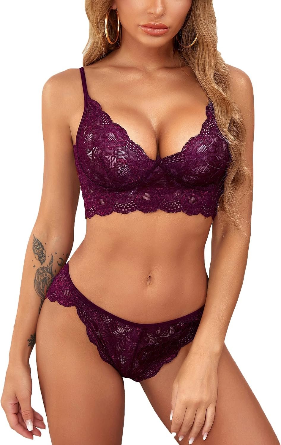 Women's Lace Strappy Babydoll Bodysuit Set